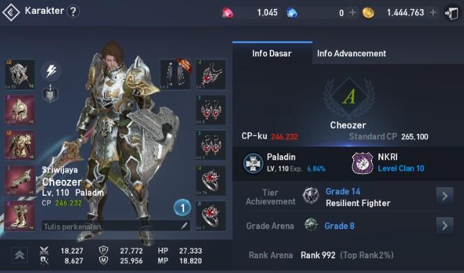 Akun LineAge 2 Revolution Paladin Server Sriwijaya