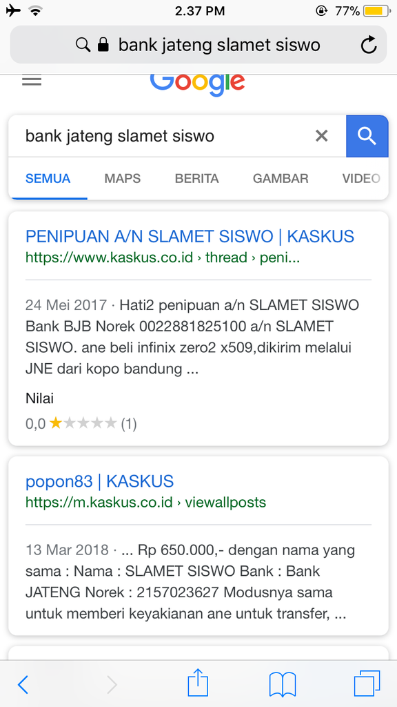 Hati hati dengan penipuan atas nama SLAMET SISWO