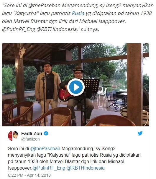 Nyanyikan Lagu Patriotis Rusia, Fadli Zon Banjir Hujatan hingga Media Rusia