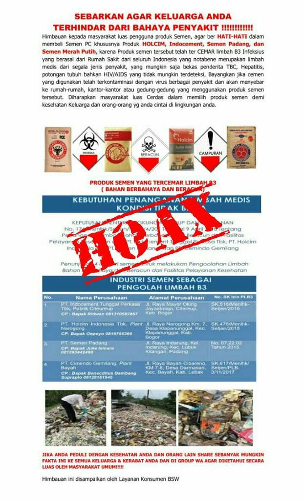 Produk Industri Semen Aman dari Limbah Medis