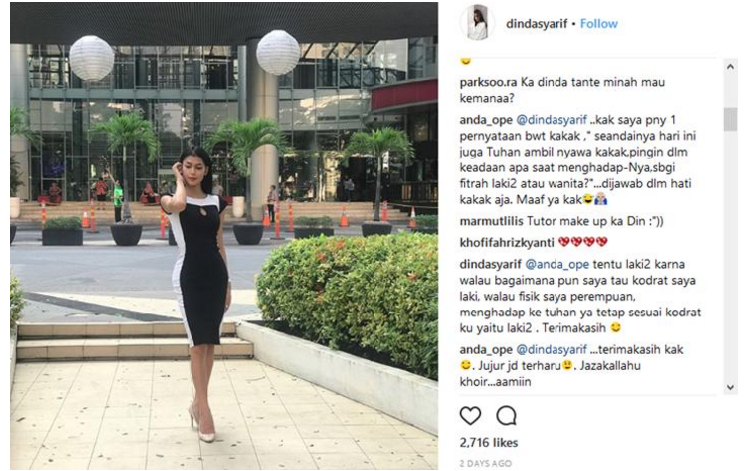 Transgender, Dinda Syarif Ingin Menghadap Ilahi sebagai Laki-laki