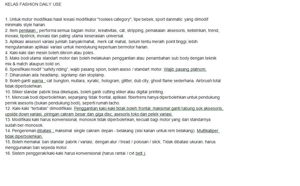 Syarat Untuk Mengikuti Kontes Motor Di Setiap Kelas.