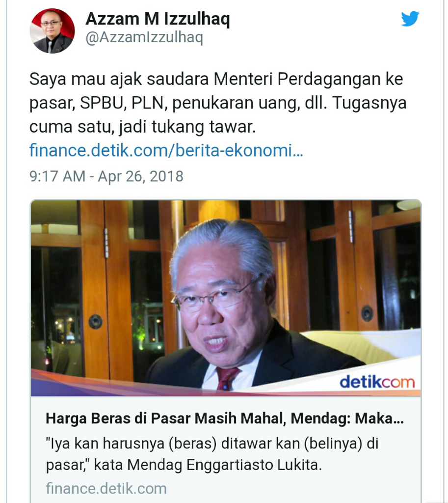 Mendag Sarankan Tawar Harga Beras,Sejumlah Tokoh Partai hingga Militer Angkat Bicara