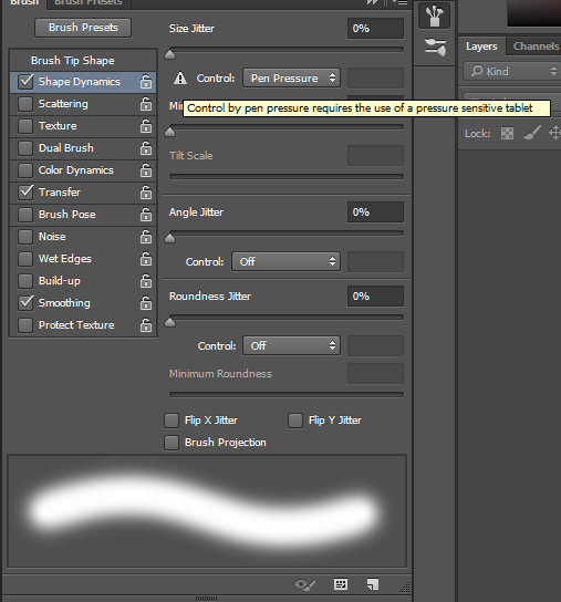 control by pen pressure requires the use of a pressure sensitive tablet