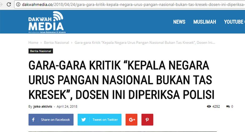 Benarkah Hasby Yusuf Jadi Tersangka Karena Mengkritik Jokowi?