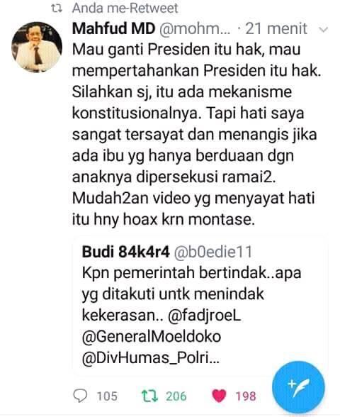 Tanggapi Persekusi Oknum Berkaus Ganti Presiden, Mahfud MD: Hati Saya Sangat Tersayat