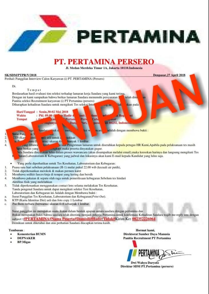 Hati2 sama lowongan kerja Pertamina