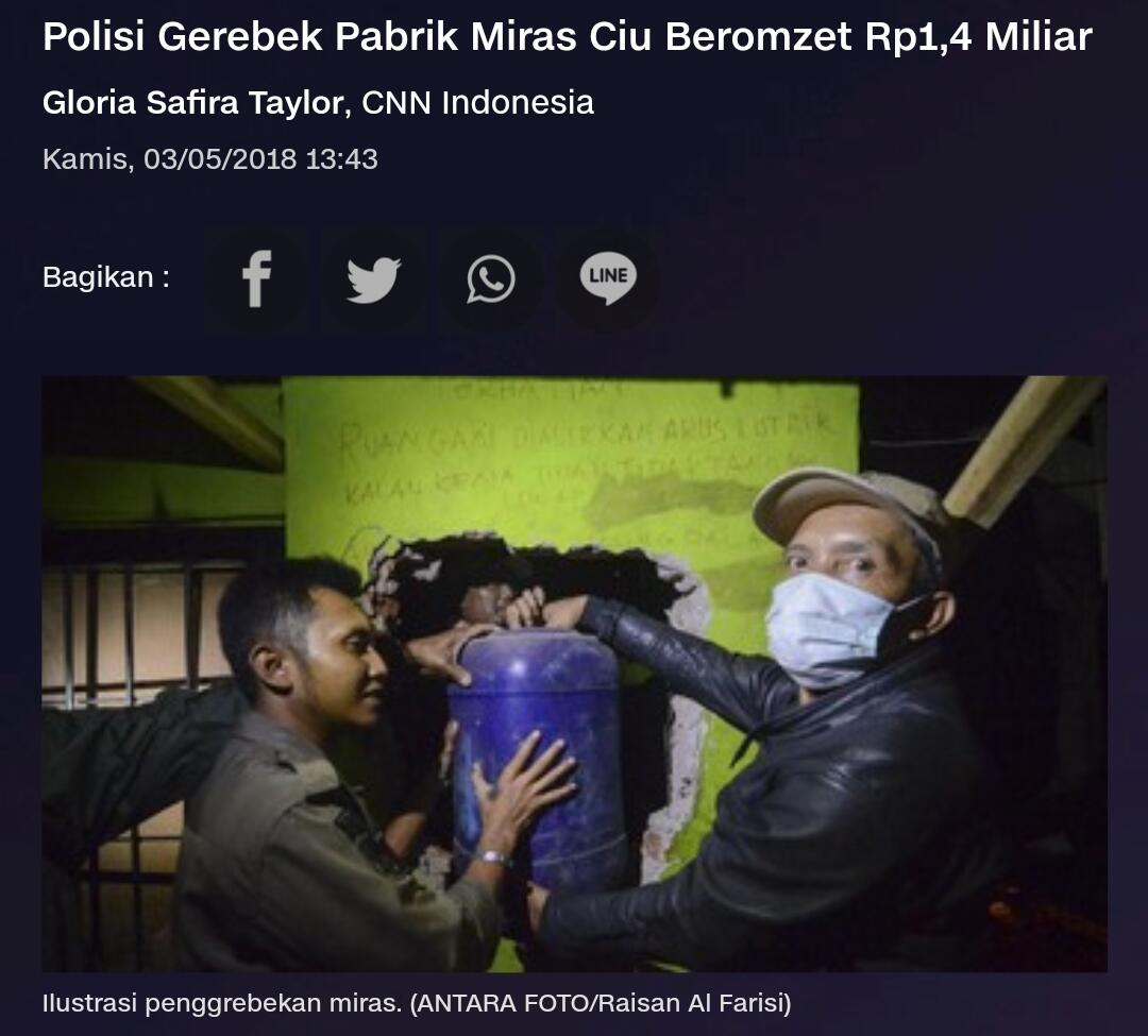 Polisi Gerebek Pabrik Miras Ciu Beromzet Rp1,4 Miliar
