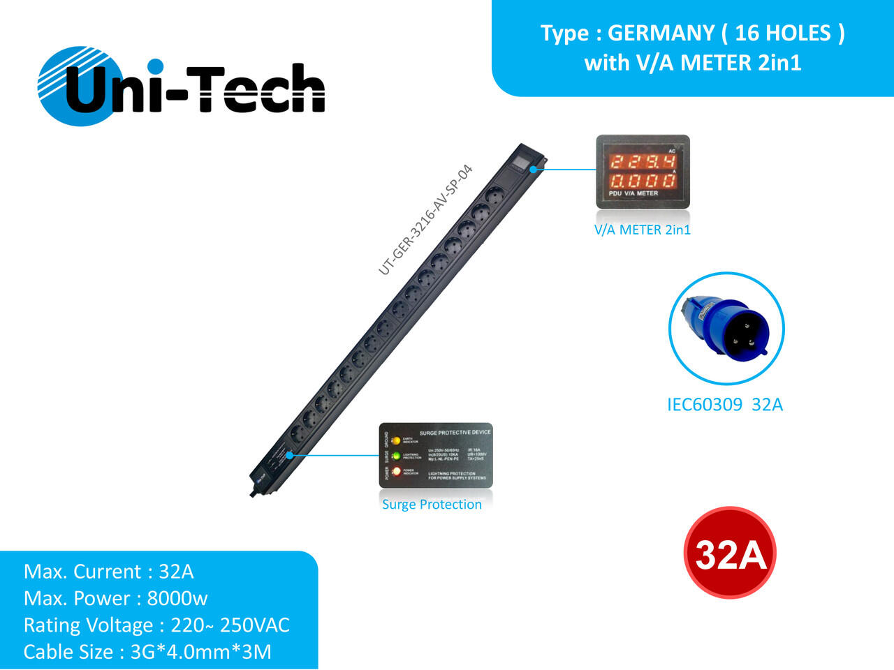 PDU 24 Socket 32A Type Germany