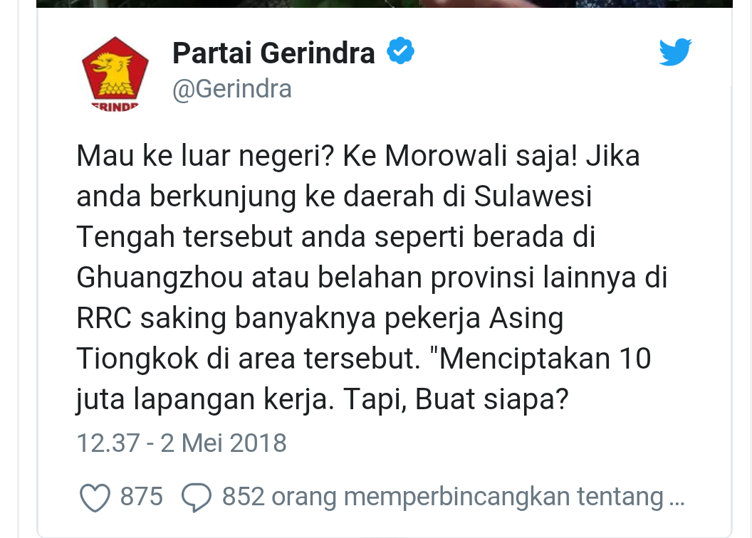Viral Isu Perusahaan Prabowo Pekerjakan TKA, Gerindra: Itu Bohong!
