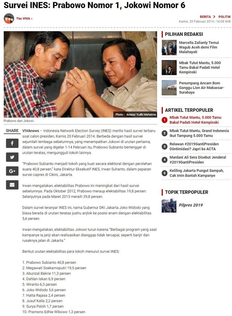 Survei Ines Bikin Kaget: Jokowi Drop, Prabowo-Gerindra Menang Pemilu
