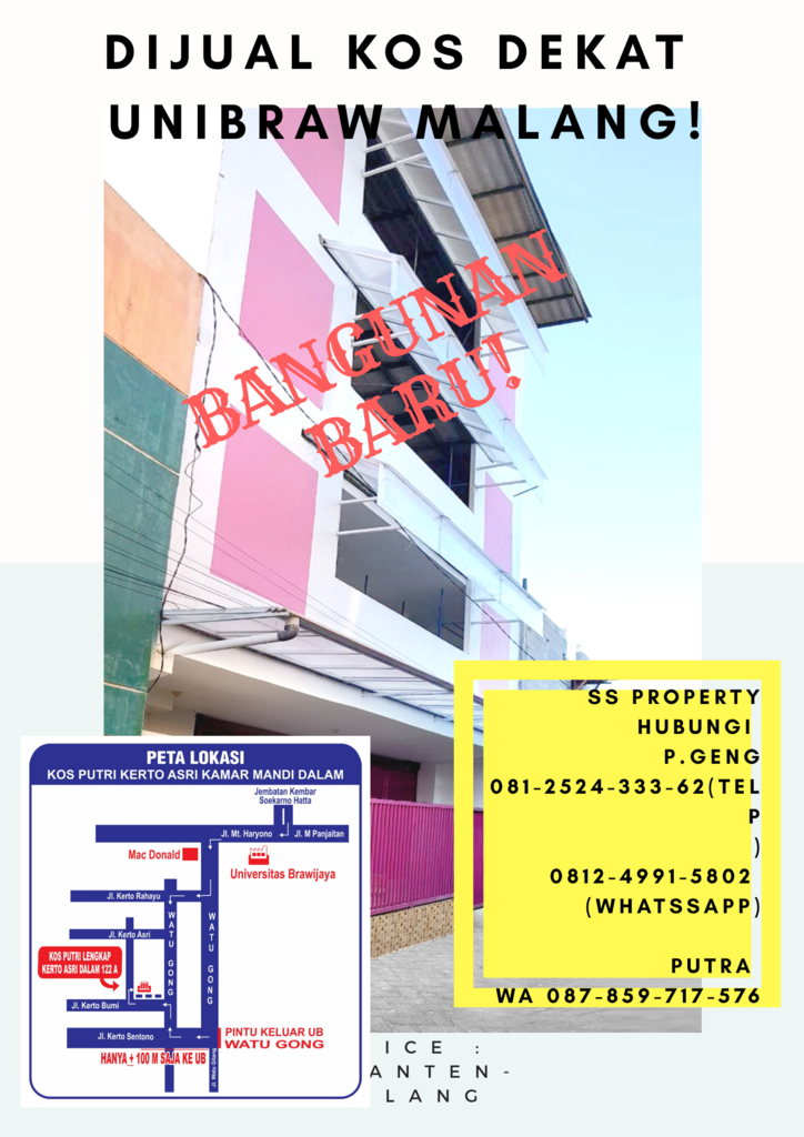 081-2524-333-62, rumah kos dijual di malang dekat brawijaya