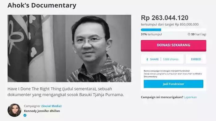 Butuh Rp 850 Juta, Ini Akumulasi Sementara Sumbangan untuk Pembuatan Film Ahok