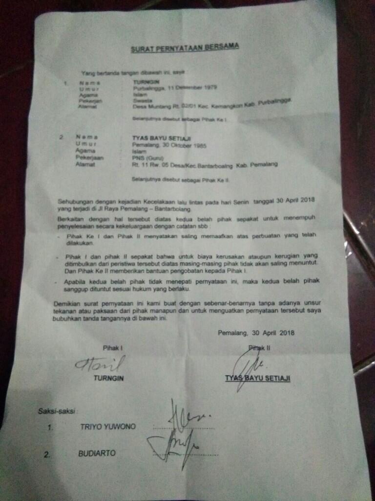 Kekuatan surat penyataan kedua belah pihak oleh polsek