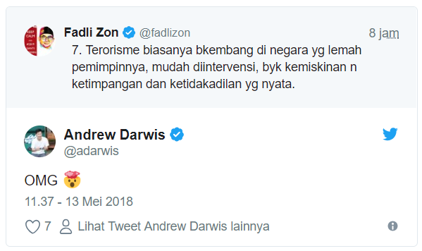 Ini Ciutan Fadli Zon tentang Terorisme, Netizen : Anda Pendukung Teroris?