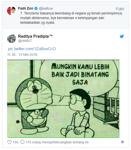 Ini Ciutan Fadli Zon tentang Terorisme, Netizen : Anda Pendukung Teroris?