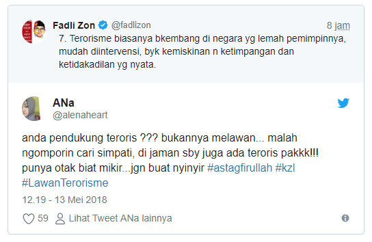 Ini Ciutan Fadli Zon tentang Terorisme, Netizen : Anda Pendukung Teroris?