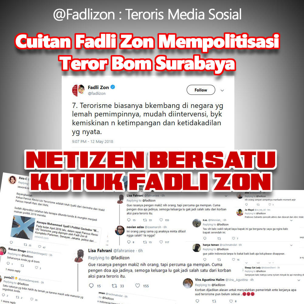 Ini Ciutan Fadli Zon tentang Terorisme, Netizen : Anda Pendukung Teroris?