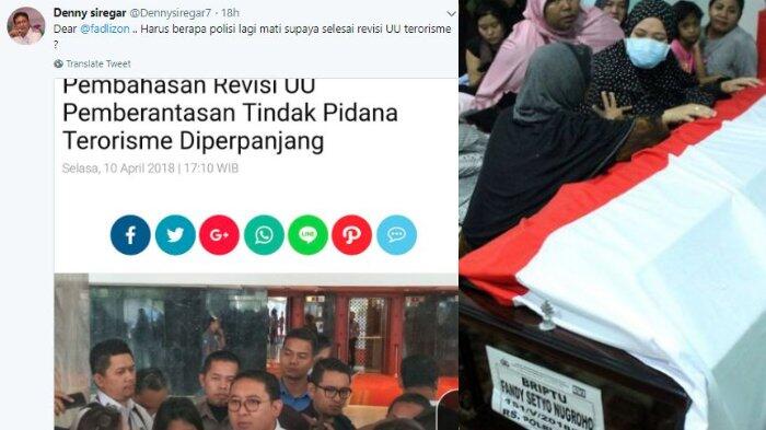 Denny Siregar: Dear Fadli Zon, Harus Berapa Polisi Lagi Mati Supaya Selesai Revisi UU