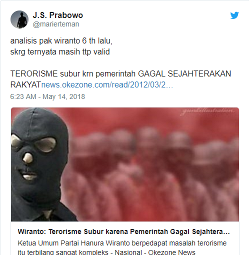 Blunder Wiranto : Terorisme Subur karena Pemerintah Gagal Sejahterakan Rakyat