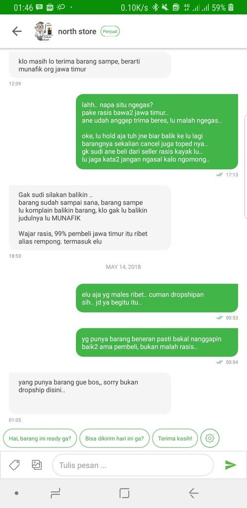 Orang Jawa Timur Sini Kumpul!! Ada seller Toped Yang RASIS nih gan.