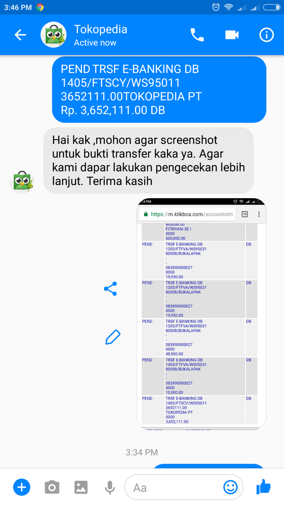 Transaksi Tokopedia