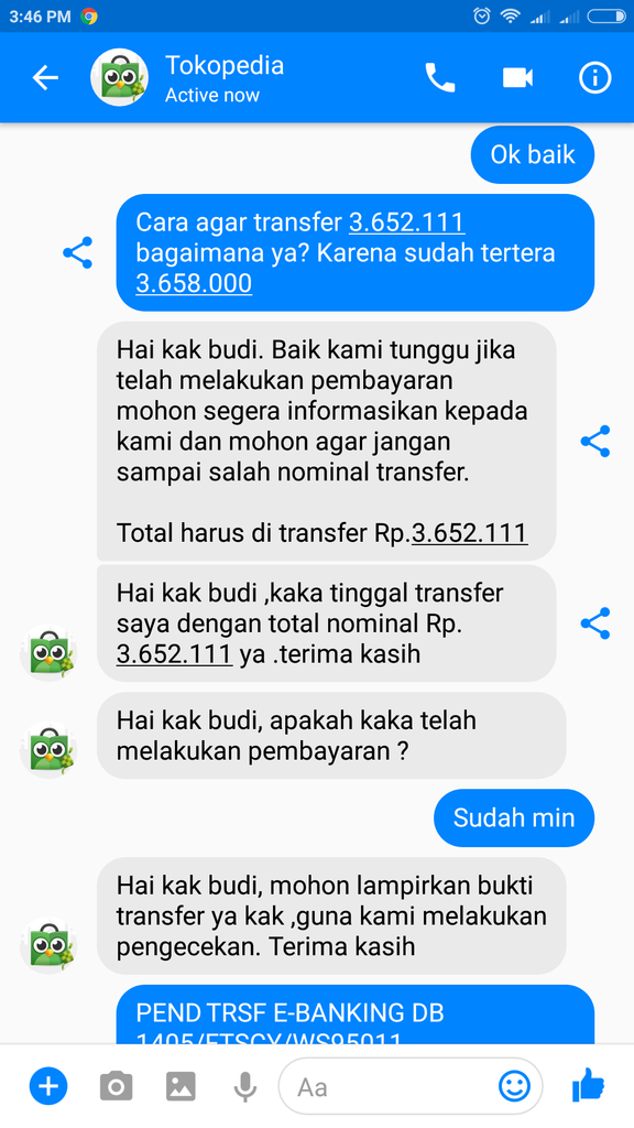 Transaksi Tokopedia