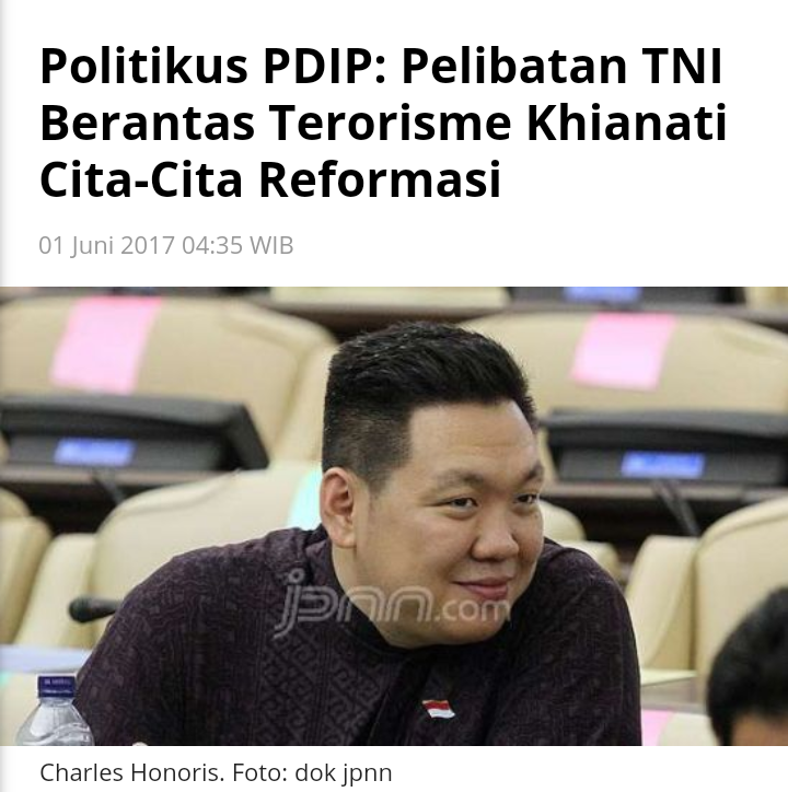 Politikus PDIP: Pelibatan TNI Berantas Terorisme Khianati Cita-Cita Reformasi