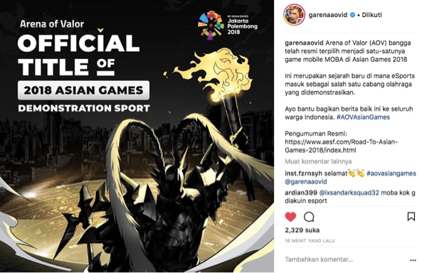 AOV jadi salah satu game yang terpilih di ASIAN Games 2018!