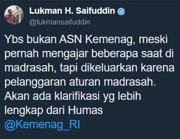 Pakai Seragam Depag, Warganet Ini Sebut Korban Teror dengan "Ekor"