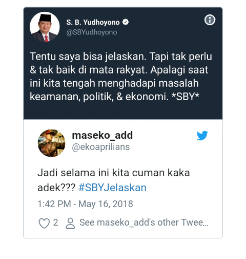 Cuitan SBY Tanggapi Pernyataan Jokowi Dijadikan Meme #SBYJelaskan oleh Netizen