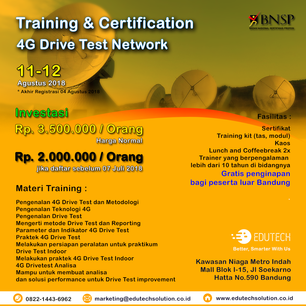 Training 4G Drive Test Network dan Mikrotik Certified Network Admin (MTCNA)