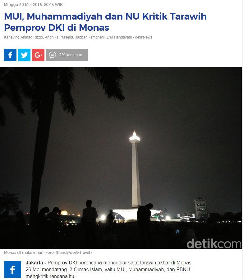 MUI Kritik Rencana Tarawih di Monas, Sandiaga Jalan Terus