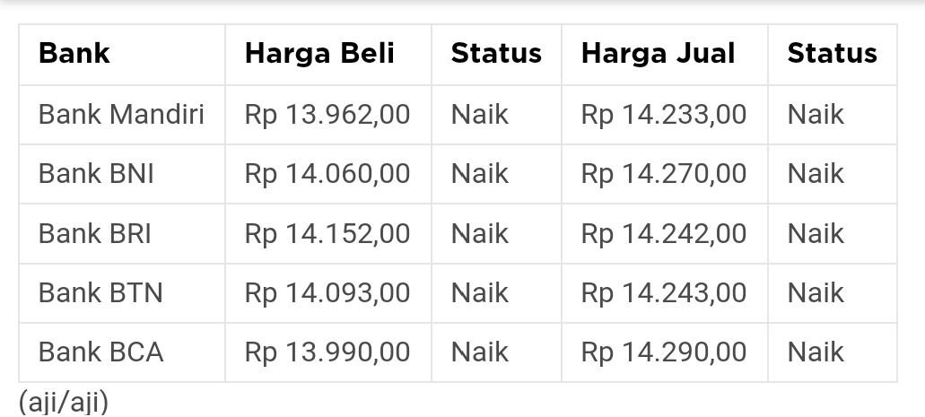 Pukul 13:00 WIB: Bank Jual Dolar AS Hampir Rp 14.300