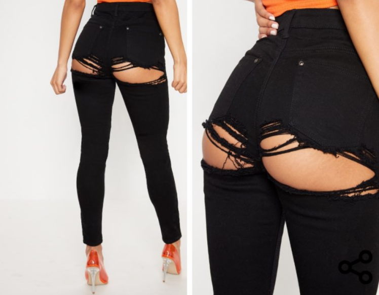 Sobek di bagian pantat, celana jeans ini dijual ratusan ribu rupiah..OMG !