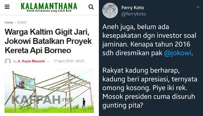 Warga Kaltim Gigit Jari, Jokowi Batalkan Proyek Kereta Api Borneo