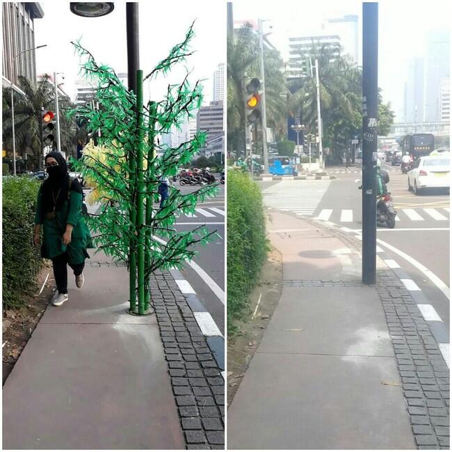 Foto: Before-After Pohon Imitasi di Trotoar Jakarta yang Bikin Heboh