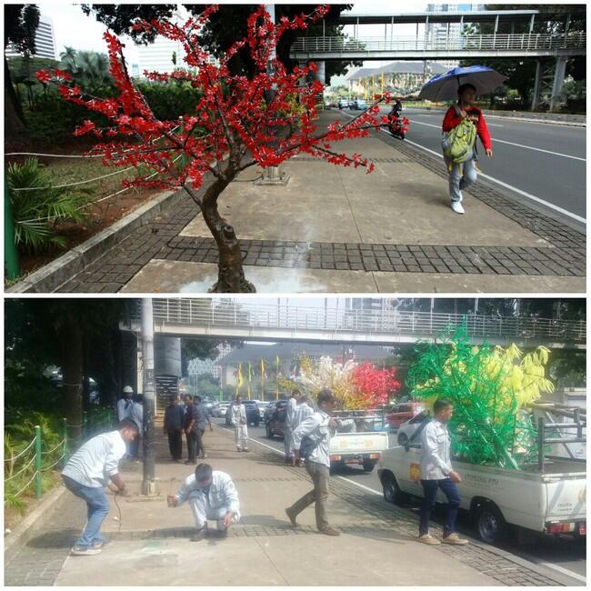 Foto: Before-After Pohon Imitasi di Trotoar Jakarta yang Bikin Heboh