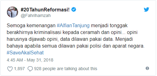 Alfian Tanjung Bebas, Fahri Hamzah: Yang Suka Ceramah Ngawur Itu Pejabat Bukan Ulama