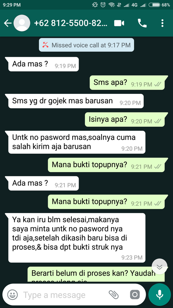 Hati-hati penipuan minta password login Akun GO-JEK!!