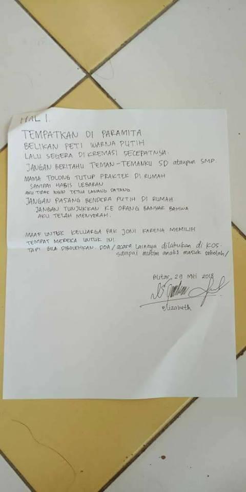 Isi Surat Elizabeth Sebelum Bunuh Diri :(