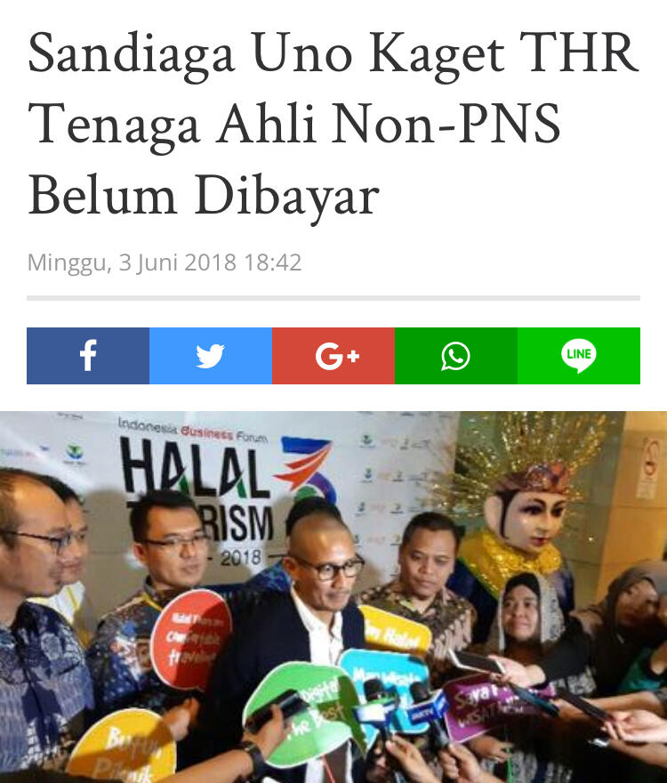 Sandiaga Uno Kaget THR Tenaga Ahli Non-PNS Belum Dibayar