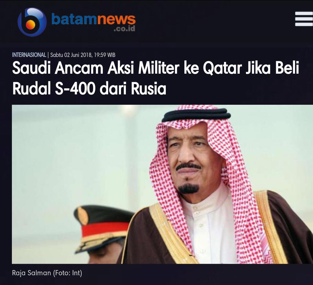 Saudi Ancam Aksi Militer ke Qatar Jika Beli Rudal S-400 dari Rusia