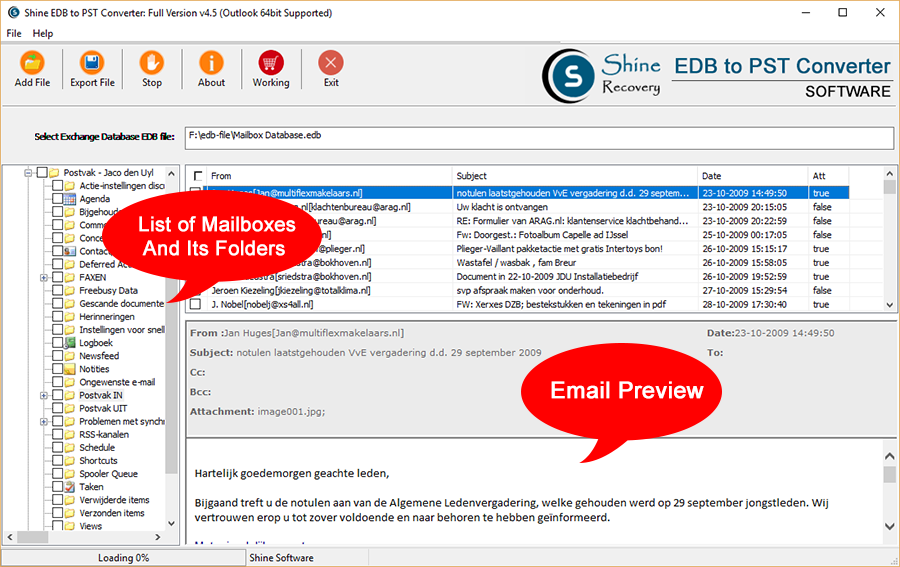 SHINE EDB To PST Converter