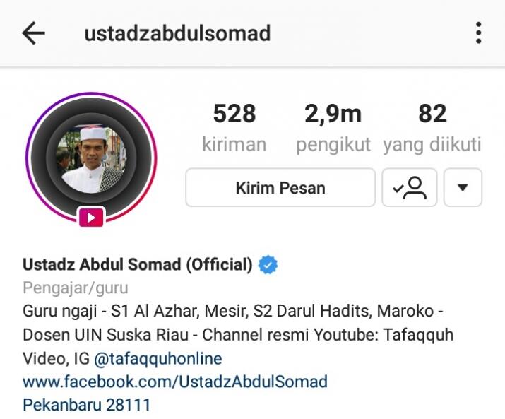 Akun Ustaz Abdul Somad Terverifikasi Instagram, Warganet Balas Menohok Untuk Cebong