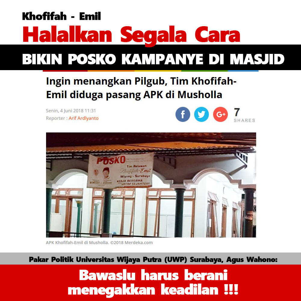 Ingin menangkan Pilgub, Tim Khofifah-Emil diduga pasang APK di Musholla