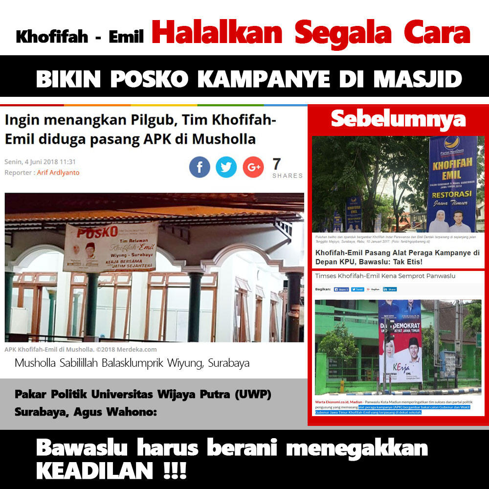 Ingin menangkan Pilgub, Tim Khofifah-Emil diduga pasang APK di Musholla