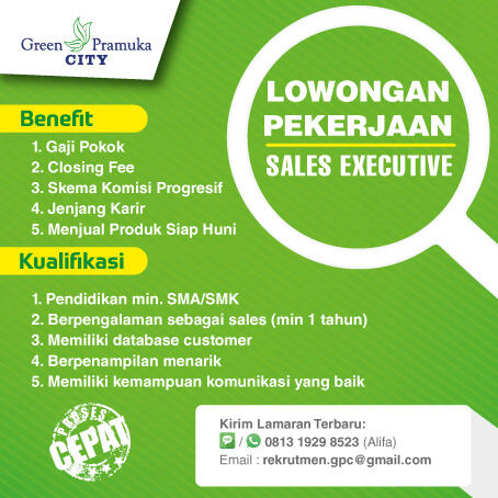 Lowongan Sales Executive - Gaji Pokok, Closing Fee, Komisi Progresif dan Tanpa Batas