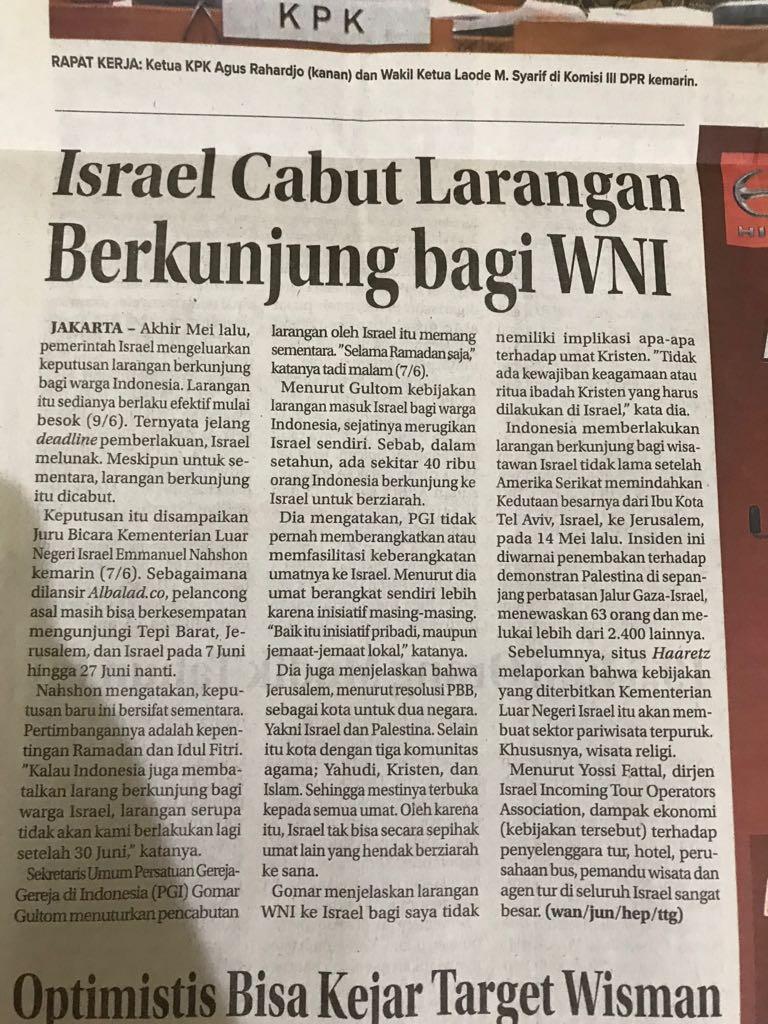Israel cabut larangan berkunjung bagi warga Indonesia