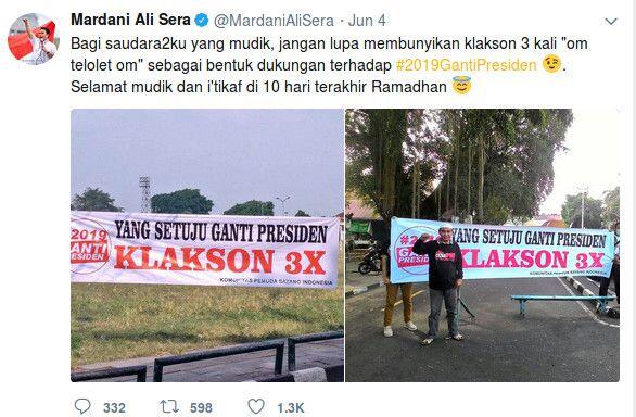  Mardani Ajak Pendukung #2019GantiPresiden Klakson Telolet Saat Mudik